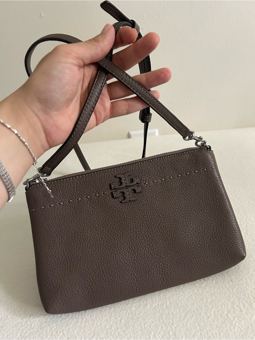 Tory Burch Brown Pebbled Leather Crossbody Bag